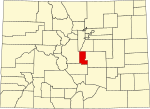 Map of Colorado highlighting Teller County